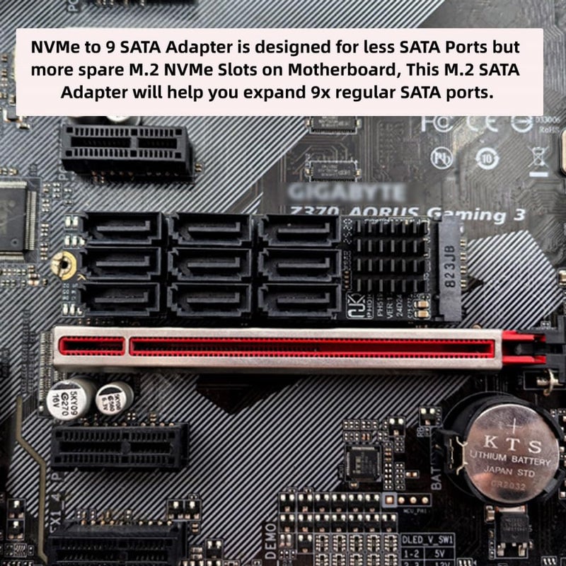 Cablecc 6Gbps NVME M-Key PCI Express NGFF M.2 to 9 Ports SATA 3.0 Adapter Converter Hard Drive Extension Card 2280 for NAS Computer - Image 3